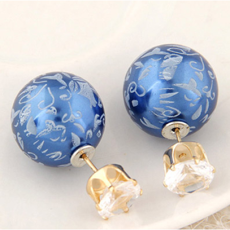 Royal Blue Patterned Double Sided Stud Earrings